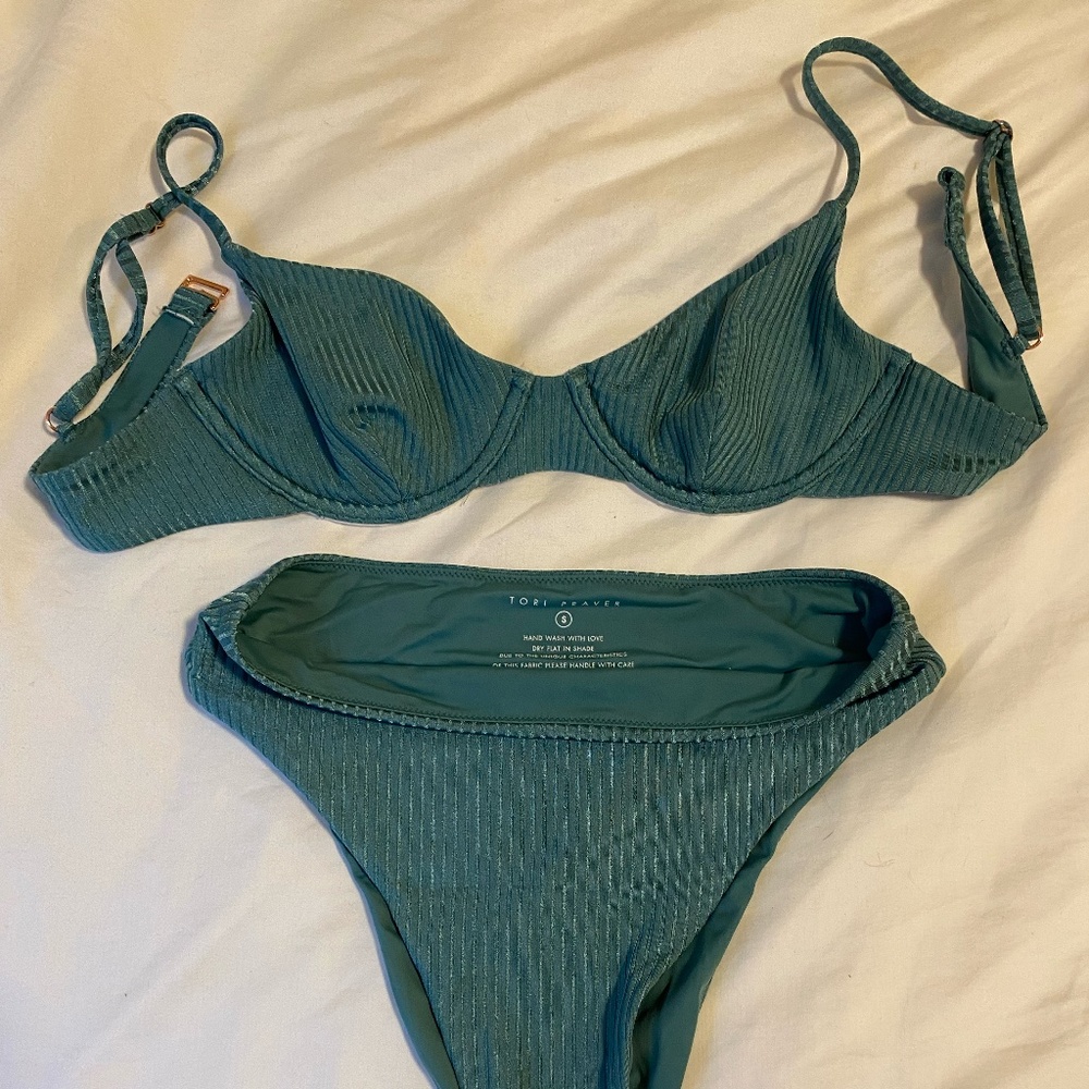 Tori Praver Set High Waist Bottom and Underwire Top Turquoise